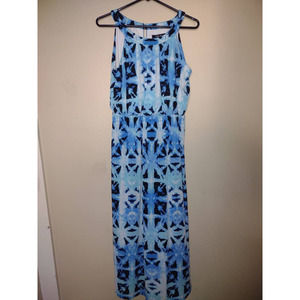 Style&co. Womens A Line Dress Blue Black Geometric Keyhole Stretch Petites PM